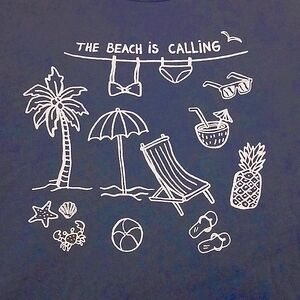 Rebellious One 🏝 "The Beach ⛱️ Is Calling" Crop T-Shirt  L  🏖👙🏝🍹🧉